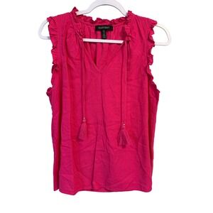 Ellen Tracy Sleeveless Ruffle Neck V Neck Pink Top Size M